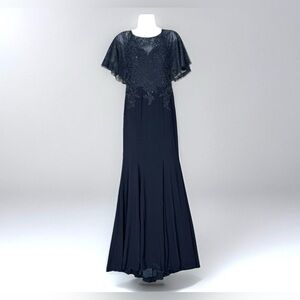 Xscape Navy Maxi Dress with Lace Details